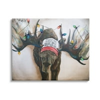 Stupell Industries Holiday Lights Moose Agancs fedélzete A Halls kalap vászon fali művészet, 36, Kamdon Kreations tervezése