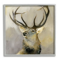 Stupell Elk Forest vadon élő állatok Portré állatok és rovarok Szürke keretes művészeti nyomtatási fal művészet