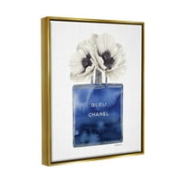 Stupell Industries divattervező parfüm virág kék akvarell fém arany keretes úszó vászon fal művészet, 16x20