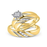 Arany csillag 10kt sárga arany az övé kerek gyémánt klaszter megfelelő esküvői készlet Cttw