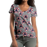 Július 4. zászló Rövid ujjú, V nyakú pólók, 3D nyomtatás rövid ujjú Női ingek, 2XS-8XL felsők