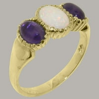 Brit gyártmányú 9k Sárga Arany természetes opál & ametiszt Női ígéret gyűrű - méret opciók-méret 10.75