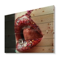 Designart 'Művészi lány ajkak smink' Modern nyomtatás természetes fenyőfán