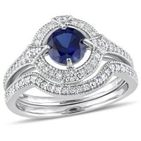 Miabella női 1- Carat T.G.W. Létrehozta a Blue Sapphire -t, amelyet White Sapphire és Carat T.W. Gyémánt sterling ezüst