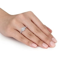 Miabella női karátos T.W. Párhuzamos baguette-vágott és kerek vágott gyémánt 10KT fehérarany vintage eljegyzési gyűrű