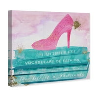 Wynwood Studio Fashion and Glam Modern Canvas Art - Fashion High Heel Bookstack Blue, Fali művészet nappali, hálószoba